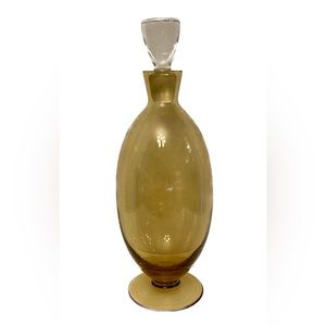 Amber Glass Decanter with Ground Clear Stopper, 11” Tall
